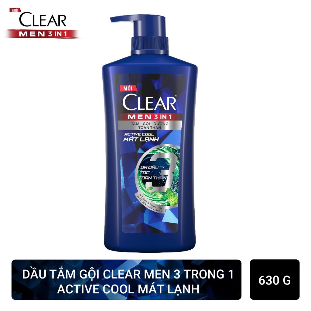 Dầu Tắm Gội Clear Men 3 Trong 1 (630g)