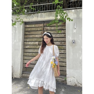 ĐẦM MIE - Đầm nữ trắng dài, đuôi cá, xếp tầng