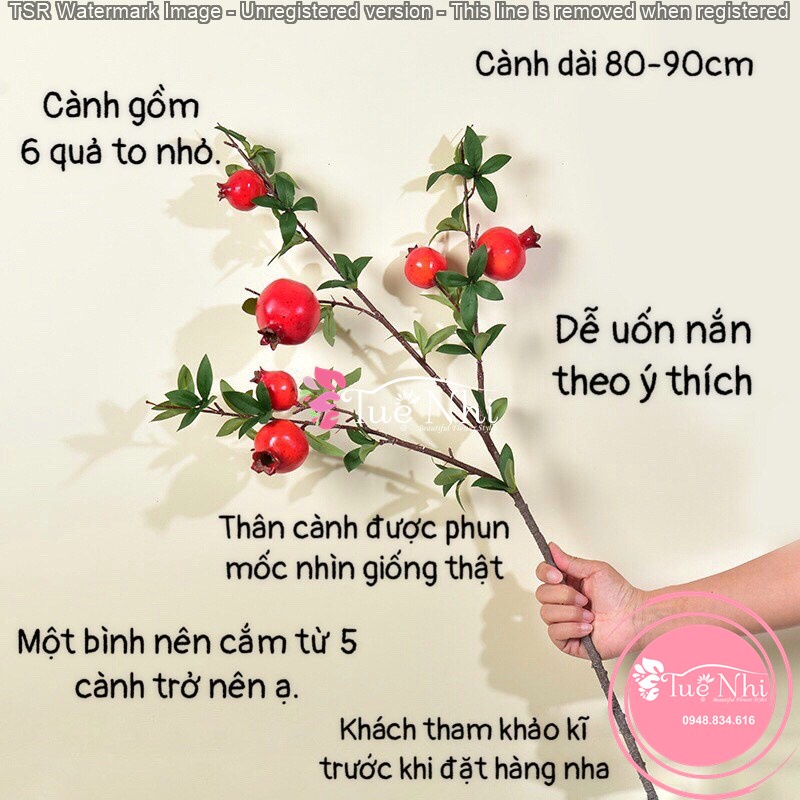 Cành Lựu Phú Quý 6 - 7 Quả Trang Trí Decor Nhà Cửa - HOA GIẢ CAO CẤP.