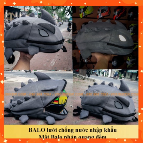 BALO KHỦNG LONG màu cam đựng nón bảo hiểm fullface bằng lưới cao cấp - Balo Rồng mắt phản quang