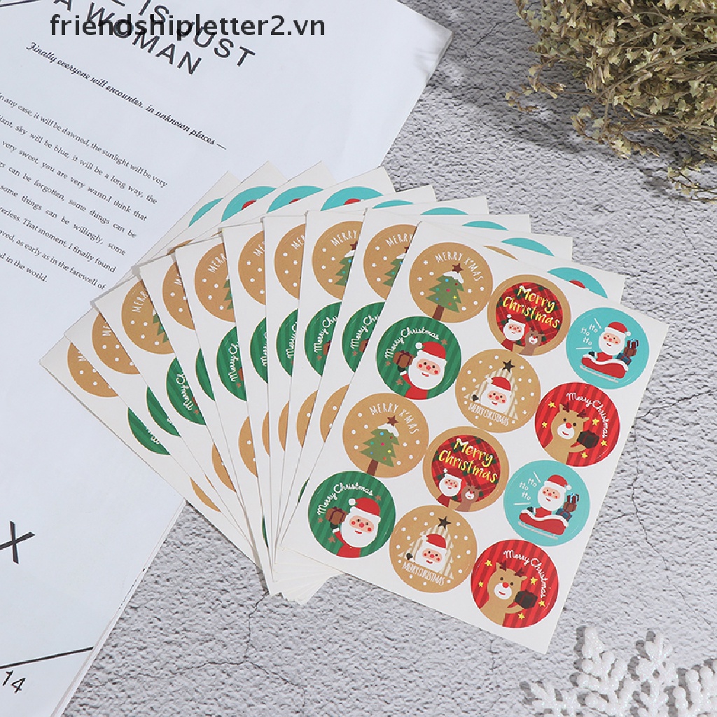 Bộ 120 Miếng Dán Tròn In Chữ Merry Christmas Dùng Trang Trí Giáng Sinh