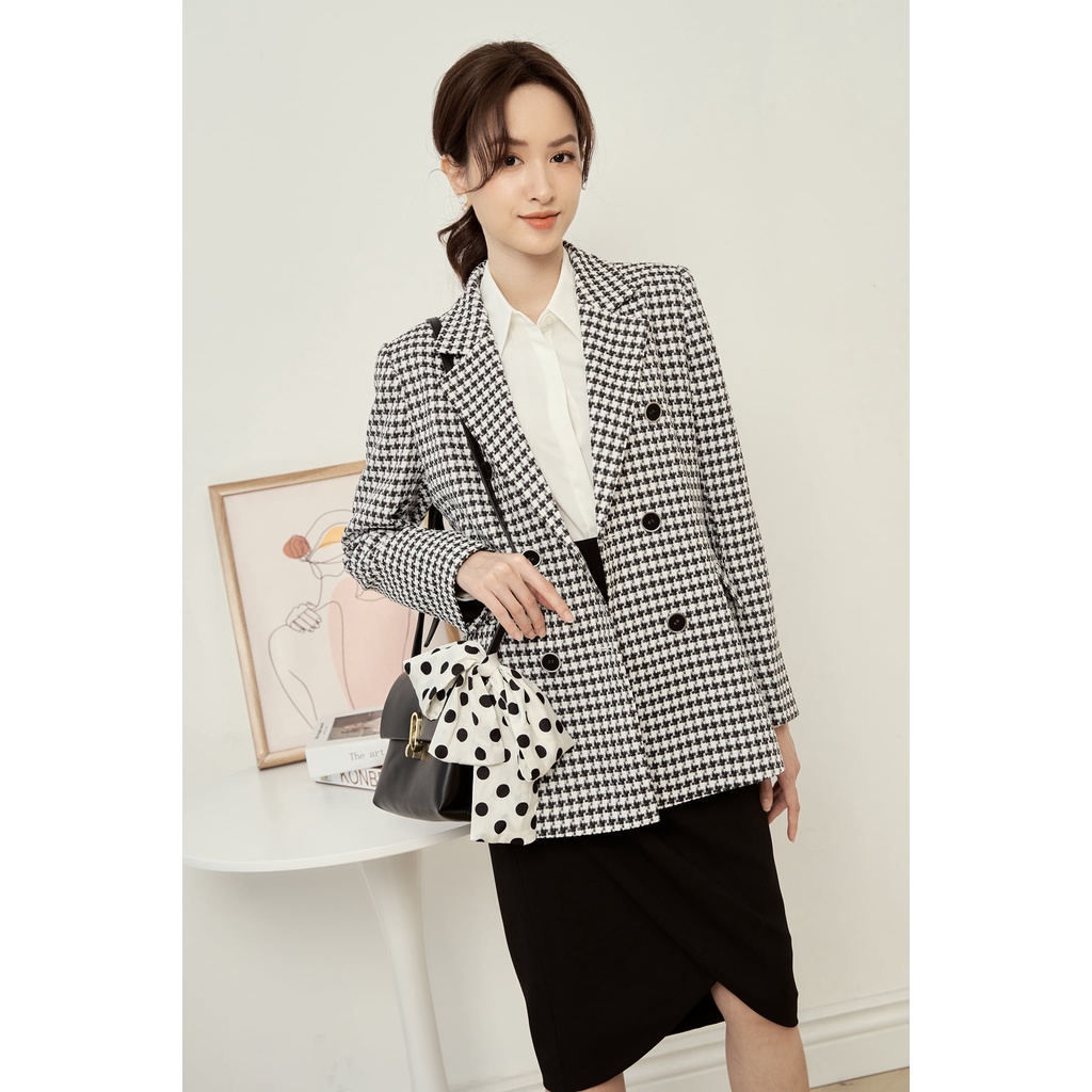 Áo blazer kẻ cổ ve túi cơi nắp 6 khuy TIINSTORE ADK242