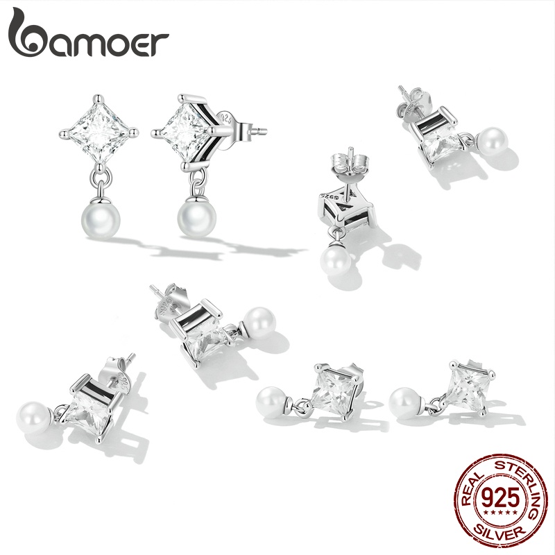 Bông tai BAMOER Bạc 925 đính đá zircon nhân tạo xinh xắn