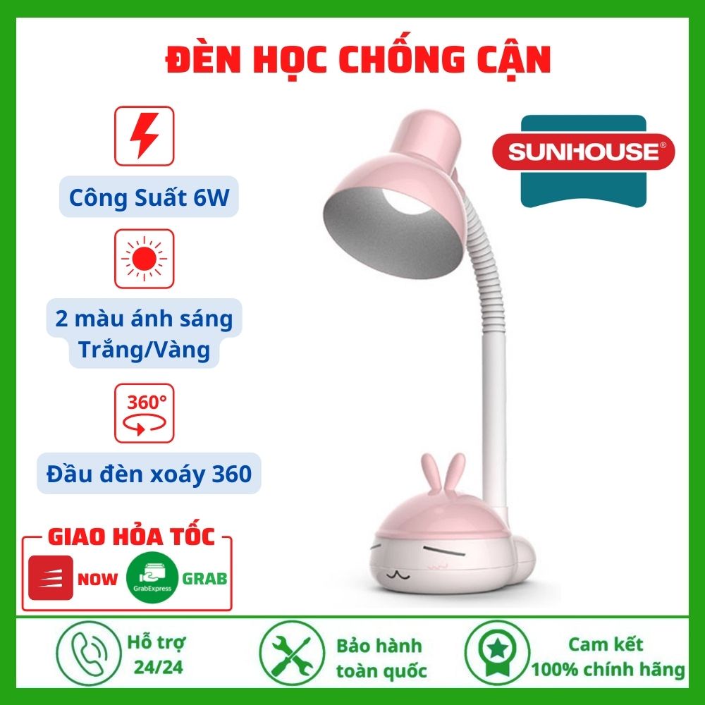 Đèn bàn chống cận Sunhouse SHE-16LED-A6 Công suất 6W có 2 màu ánh sáng trắng vàng - Bảo hành 12 tháng