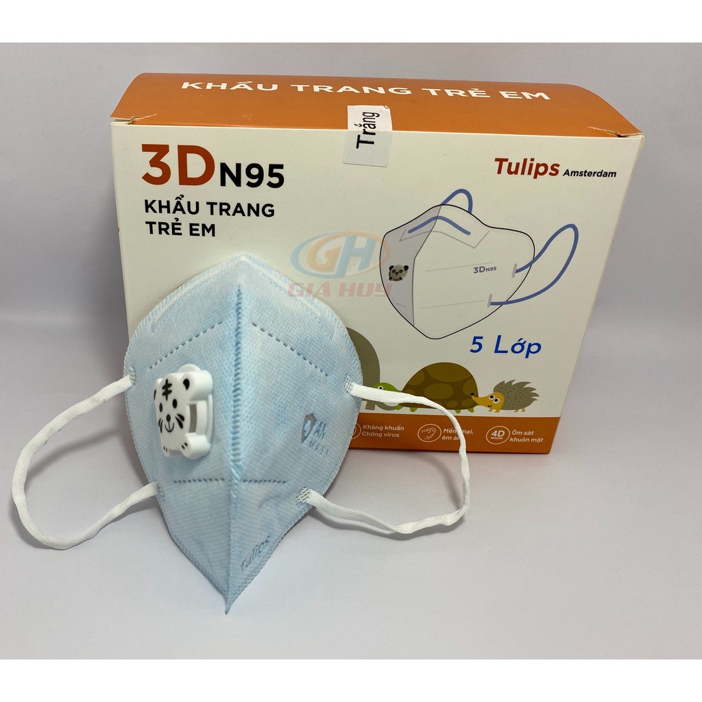 (Chính Hãng) Khẩu trang N95 cho bé Tulips 3D 5 Lớp Lọc Bụi Siêu Mịn PM2.5 Có Van Thở