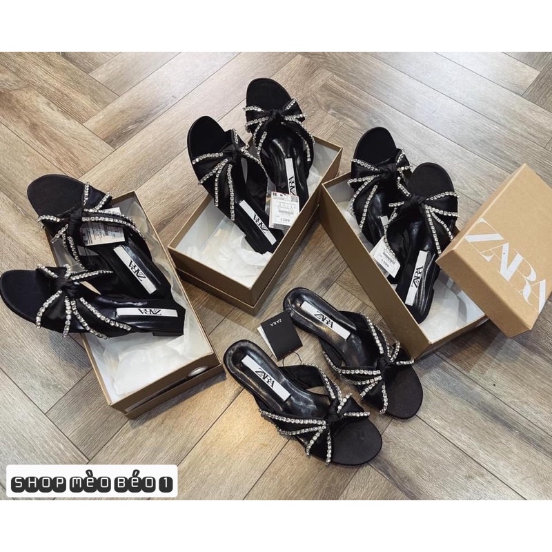 Dép zara quai nơ lụa viền đá fullbox