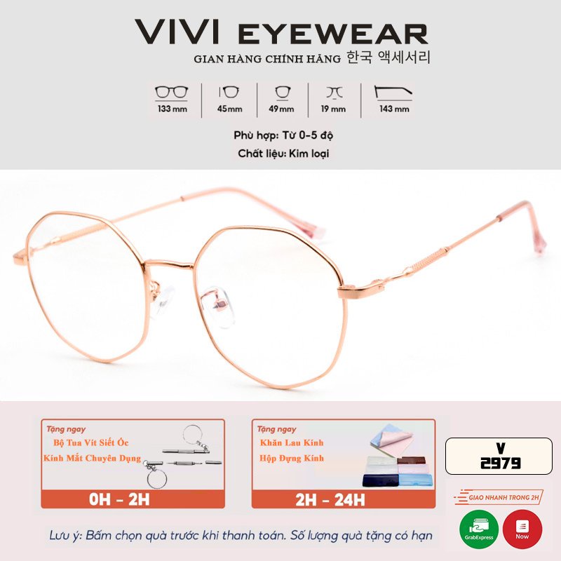 Gọng kính cận thời trang nam nữ VIVI, mắt kính Unisex dáng đa giác dễ đeo chất liệu kim loại V2979