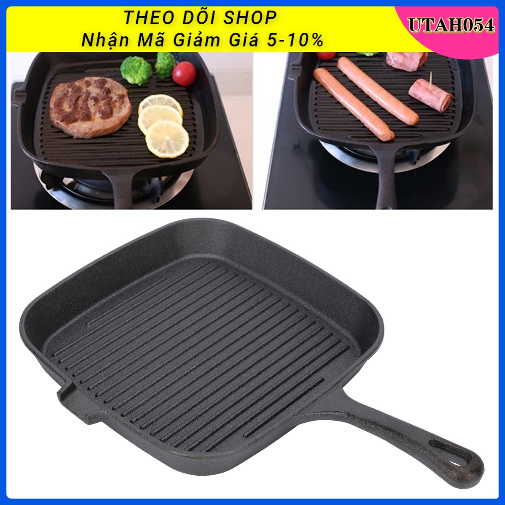Hàng HOT Chảo Gang Nướng Chiên Bò Bít Tết chống dính Tay cầm chịu nhiệt cho bếp【Utah054】
