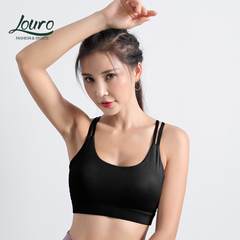 Áo bra tập gym nữ Louro LA20, kiểu áo tập gym nữ quai chéo cực đẹp, có mút nâng ngực, thoáng mát