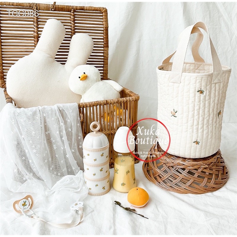 Túi Xách Bỉm Sữa Hàn Quốc Thêu Gấu Thỏ Cho Mẹ Và Bé Size 27x15cm KaMiMi Cao Cấp