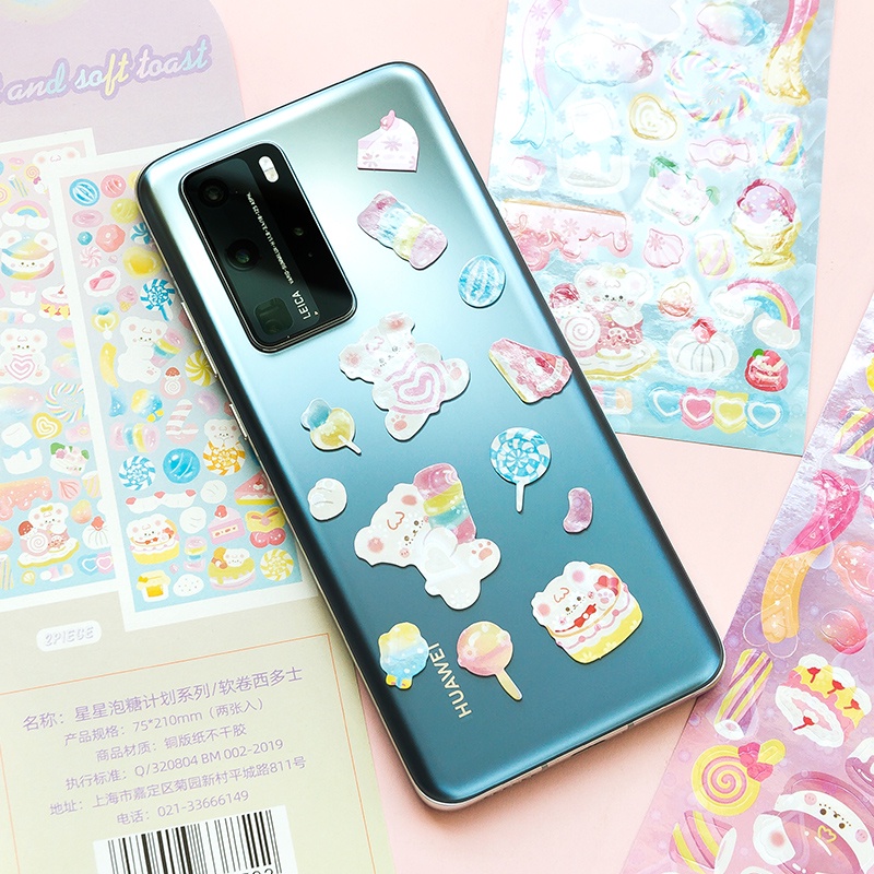 Ông giấy 6 kiểu 2 miếng / gói Hình dán hoạt hình Gấu dễ thương Bánh kẹo được phủ phim long lanh Tài liệu sáng tạo Sổ tay tự làm Giấy dán trang trí văn phòng phẩm
