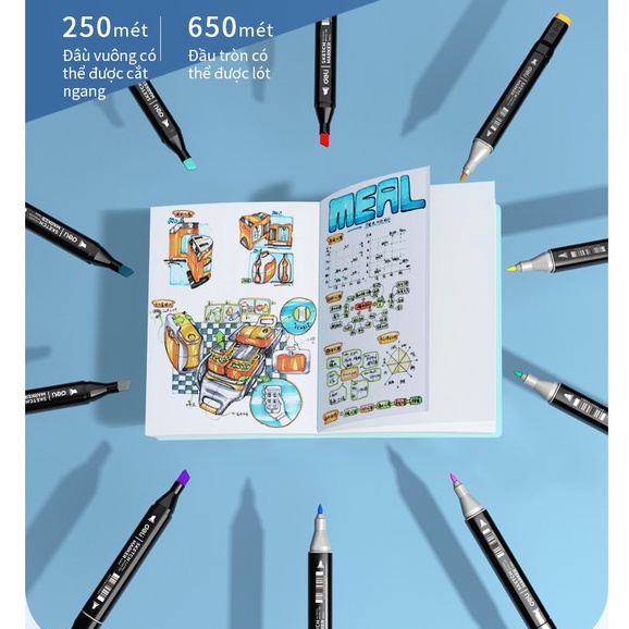 Bút màu marker chuyên nghiệp Deli - kèm túi vải và đế cắm bút - 30/40/60/80 Màu - 70806