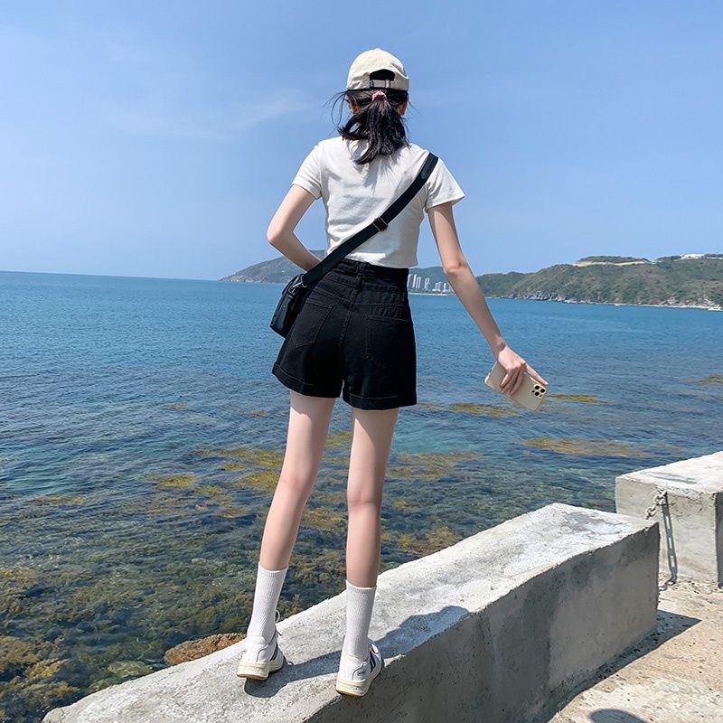 Quần short jean Nữ ống rộng mặc nhà cạp cao phong cách Hàn Quốc - Hot trend 2021