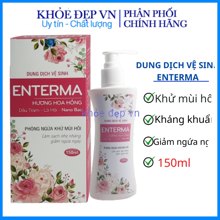 Dung dịch vệ sinh ENTERMA hương hoa hồng, dầu tràm, lô hội, nano bạc làm sạch, kháng khuẩn, ngăn mùi – Chai 150ml