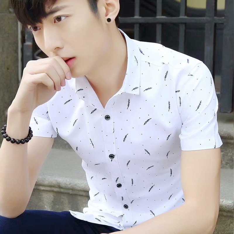 Áo sơ mi tay ngắn in họa tiết tiết phong cách Hàn Quốc thời trang cho nam