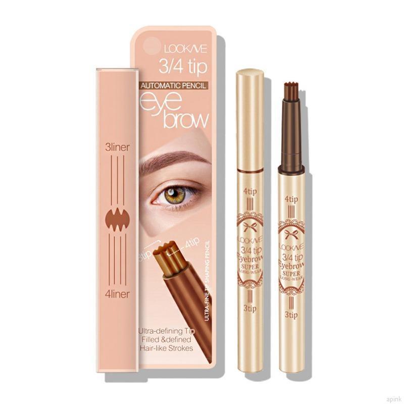 Bút Chì Kẻ Lông Mày 3D 2 Trong 1 Xoay Tự Động Chống Nước Chống Nhòe Lâu Trôi