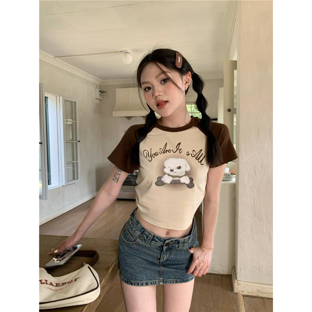 Áo Thun Raglan Tay Ngắn Màu Sắc Tương Phản Phong Cách Retro Mỹ 62748