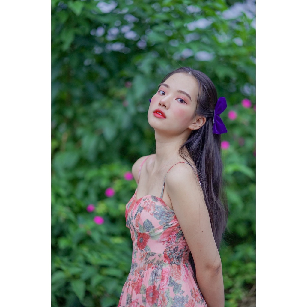Đầm hoa xòe hai dây phong cách Ulzzang Hàn Quốc, váy xoè hai dây hoa phong cách tiểu thư dễ thương một chút sexy