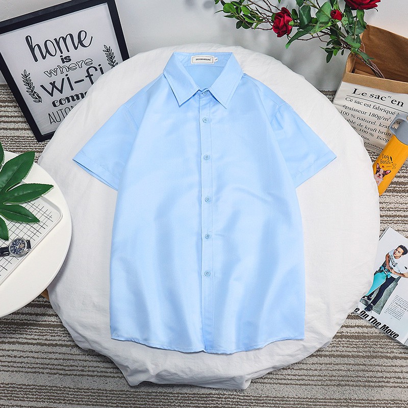 Áo sơ mi ngắn tay màu trơn đơn giản cho bé nam