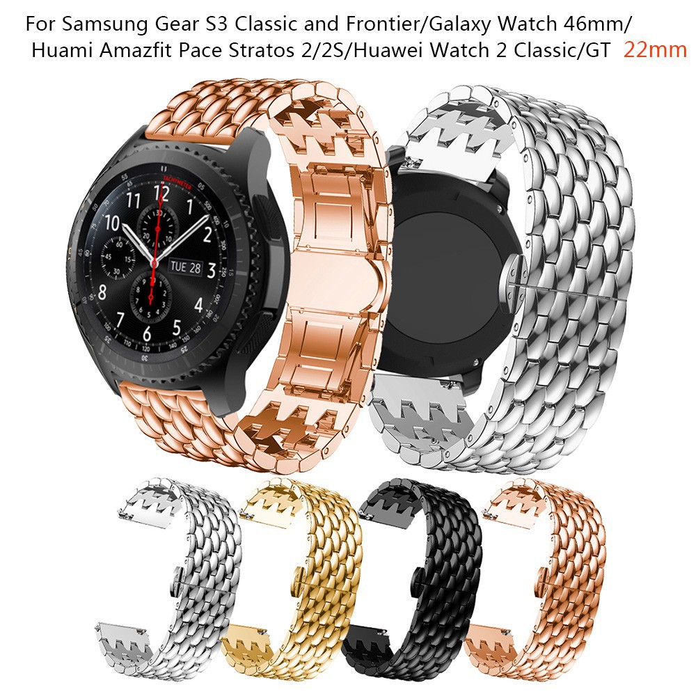 Samsung Gear S3 Frontier/Classic Band/Galaxy Watch 46mm/Huami Amazfit Pace Stratos 2/2S Accessory Band Metal Strap 22mm