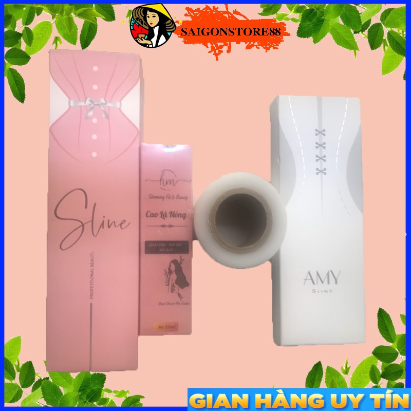 Combo Gen nịt bụng siết eo AMY SLINE + Cao lá nóng giảm mỡ bụng + Cuộn màng ủ PE quấn bụng