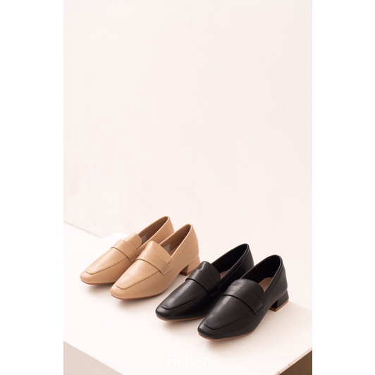 Loafer da trơn mềm, mũi vuông nhọn, đế cao su chấm tròn cao 3cm - 140822001