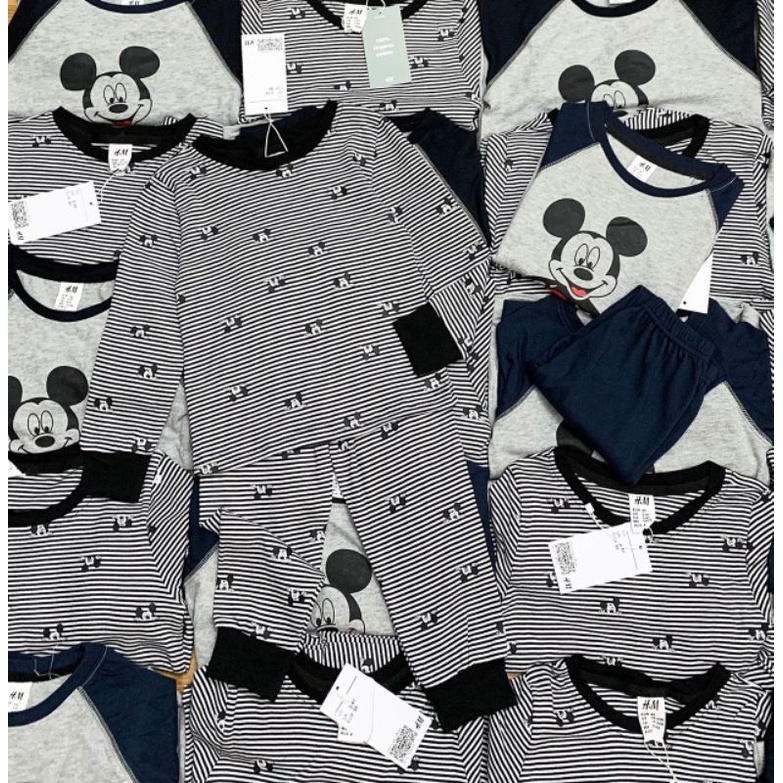 Set 2 bộ cotton mickey kẻ ngang cho bé dư xịn