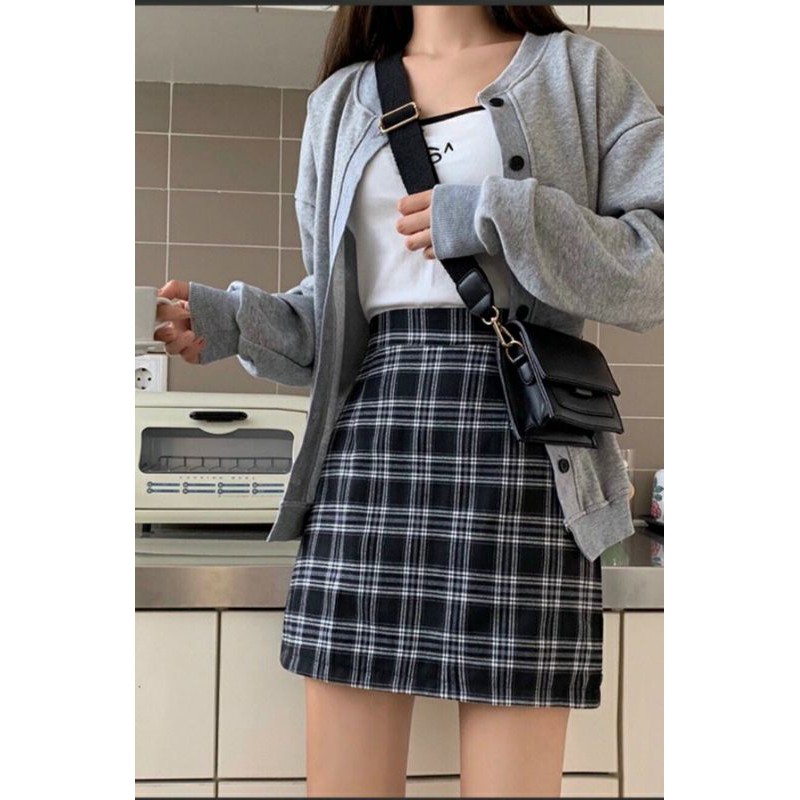 Chân váy chữ A sọc Caro cạp cao vải đẹp | BigBuy360 - bigbuy360.vn