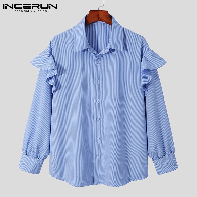 Áo sơ mi Incerun tay dài họa tiết kẻ sọc thờI trang cá tính dành cho nam