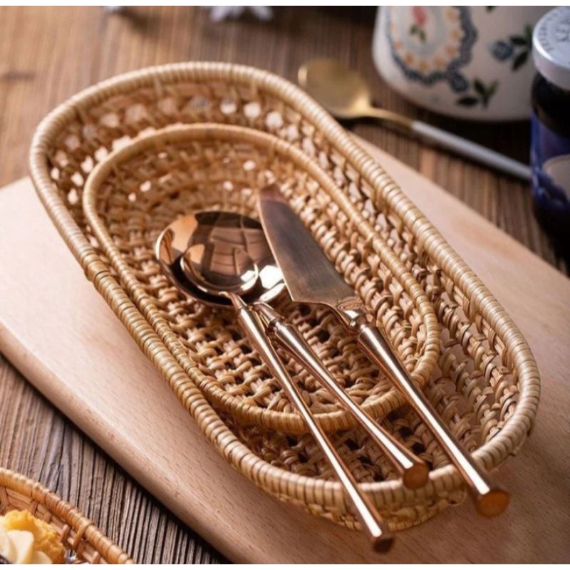 Khay mây oval, trang trí tiệc, đựng đồ, decor.