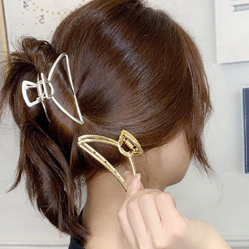 Kẹp Tóc Kim Loại Mạ Vàng / Bạc Thiết Kế Hình Học Phong Cách Vintage