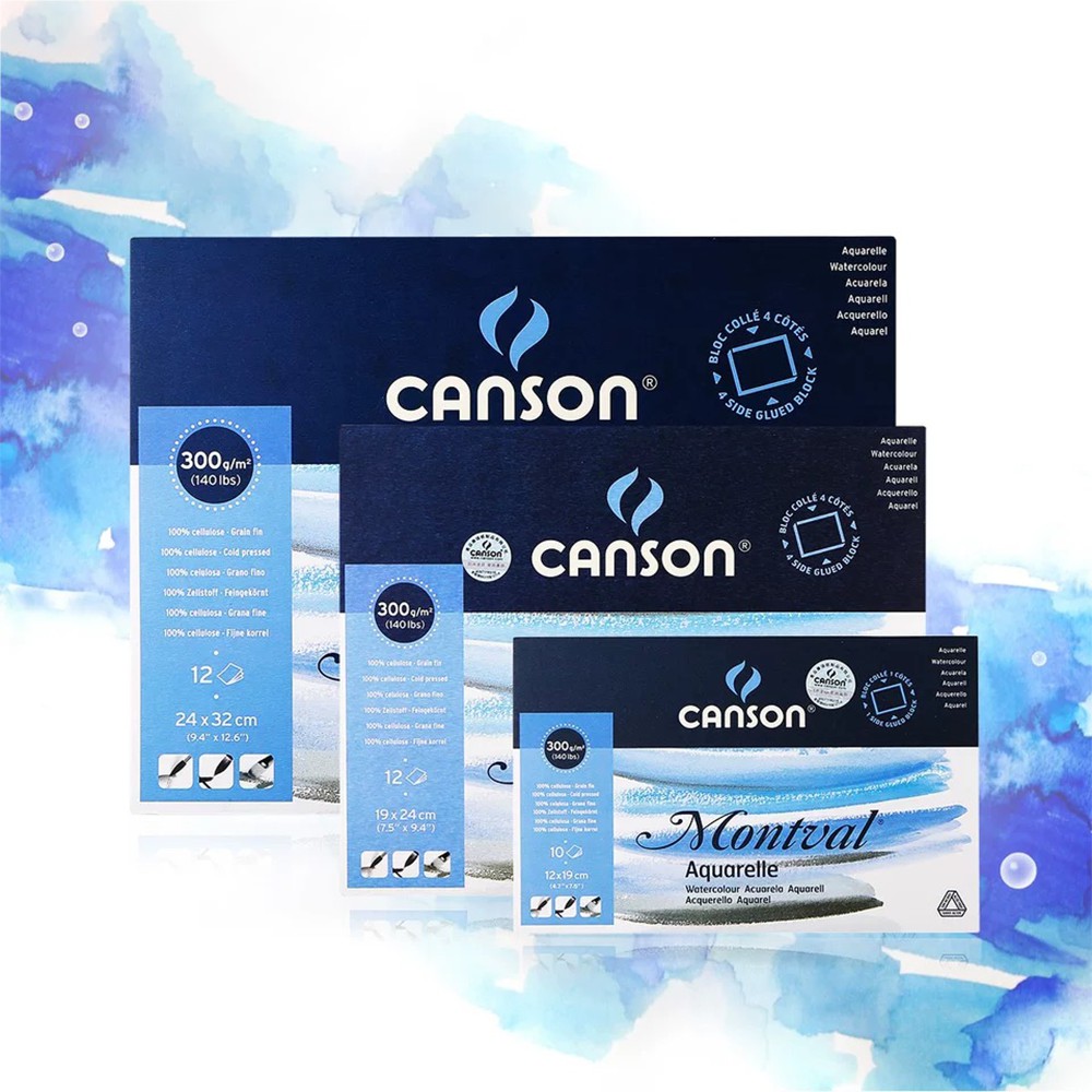 Giấy Canson Montval vẽ màu nước vân mịn ( vân cold ) định lượng 300gsm siêu dày đắp được 4-5 lớp