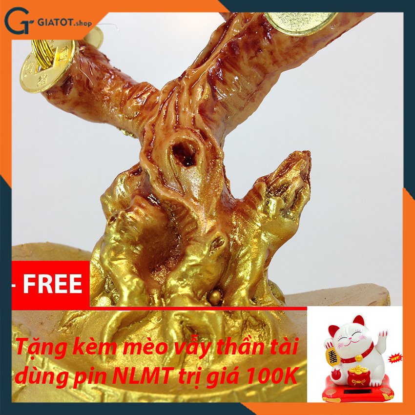 Combo cây kim tiền phát tài phát lộc đế thỏi vàng tặng mèo vẫy thần tài