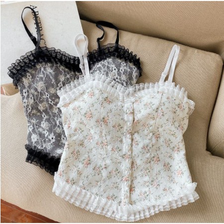 CAO CẤP*Áo bra ren hoa nhí đính khuy,Áo hai dây mẫu mới croptop BAO ĐẸP LUÔN !(ảnh thật)