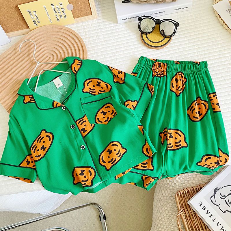 Bộ Đồ Ngủ Ngắn Tay Dáng Rộng In Hình Đầu Hổ Thoải Mái Thời Trang Mùa Hè Cho Bé Trai