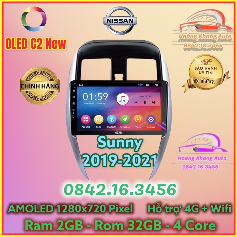 Màn hình Android OLED C2 New Theo Xe Sunny 2019 - 2021, 9 inch kèm dưỡng và jack nguồn zin