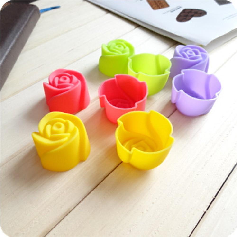 1 Khuôn Silicone Làm Bánh Muffin &amp; Socola Hình Hoa Hồng 8 Cái