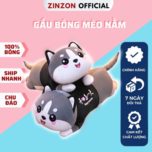 Gấu bông mèo xám nằm size bự nhồi bông dễ thương cao cấp ZinZon