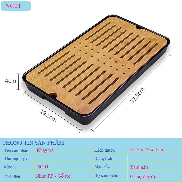 Khay Úp Cốc Để Ấm Chén Uống Trà Bền Đẹp Đa Năng Mã CN01 Kích Thước 33x23x4cm