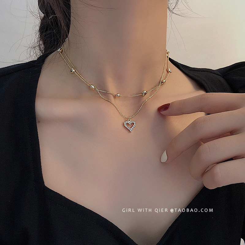 Vòng cổ mắt xích nhiều lớp mặt hình trái tim thời trang thanh lịch đơn giản cho nữ