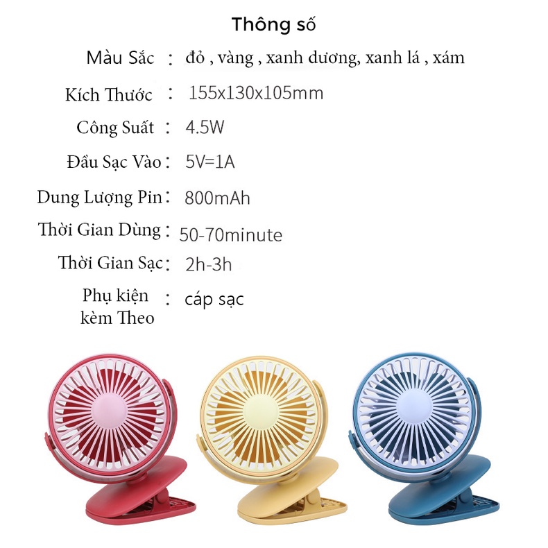 Quạt Mini Sạc Điện Qua Cổng USB , Quạt Cầm Tay Tiện Lợi Có Thể Kẹp Xe Đẩy Cho Bé Và Mang Đi Mọi Nơi
