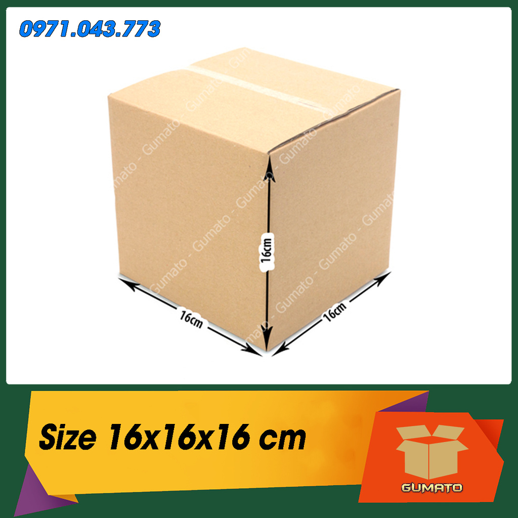 Size 16x16x16 cm, hộp giấy thùng carton gói hàng tại Gumato