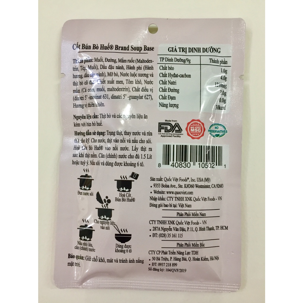 Gia vị Cốt Bún Bò Huế Quốc Việt Gói 50g -VN10502