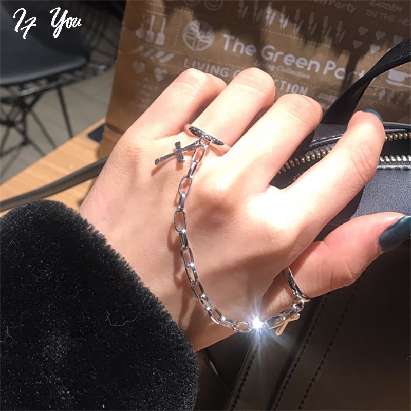 Nhẫn AY thiết kế phối chữ thập vintage độc đáo ấn tượng cho nữ