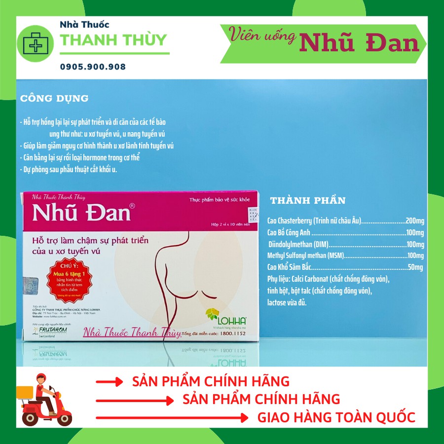 NHŨ ĐAN [Hộp 20 Viên] Hỗ Trợ Làm Chậm Sự Phát Triển Của U Xơ Tuyến Vú