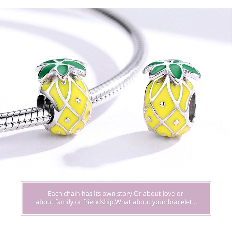 Mặt Trang Trí Bamoer Bằng Bạc 925 Tráng Men Hình Quả Dứa Dùng Làm Vòng Tay Thủ Công Cho Nữ