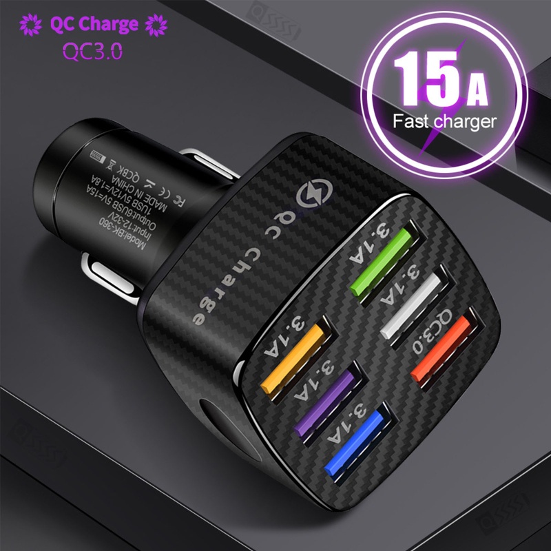 Tẩu Sạc Trên Ô Tô QC3 0 6 Cổng USB Cho Thiết Bị Android iOS