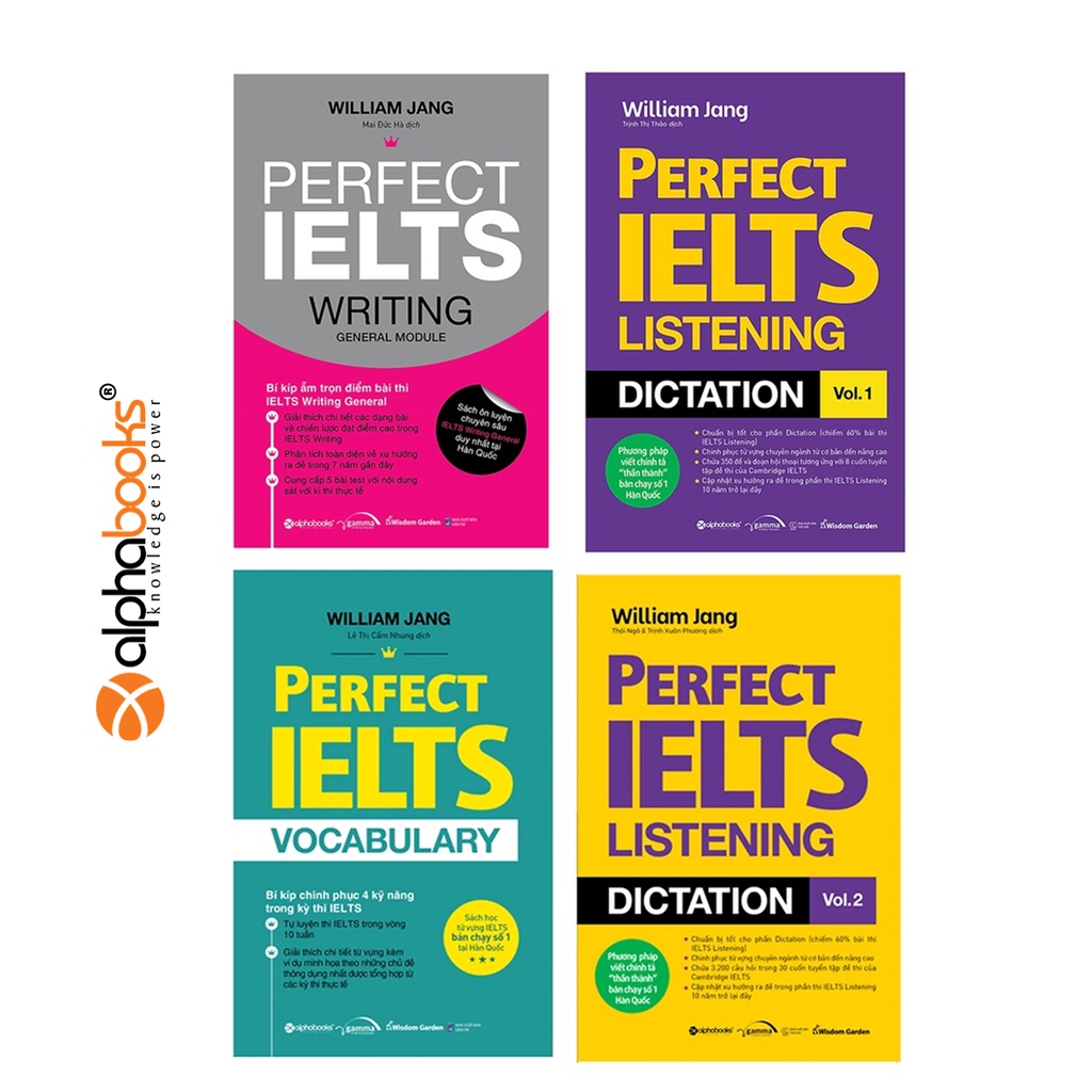 Sách - Combo Perfect IELTS: Perfect IELTS Listening Dictation Vol.1,Vol.2 + Writing + Vocabulary (William Jang)