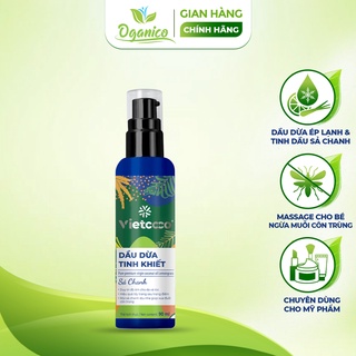 Dầu dừa tinh khiết Vietcoco hương sả chanh chăm sóc tóc, da mặt 90ml - Oganico