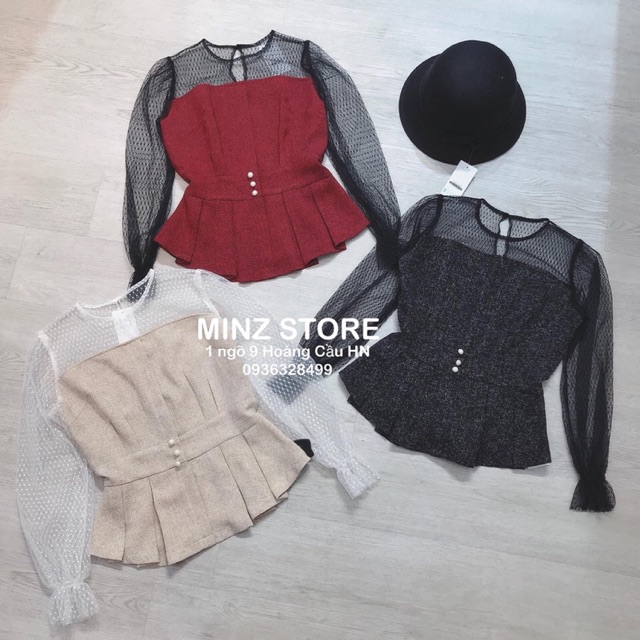 Áo dạ tiêu peplum pha ren